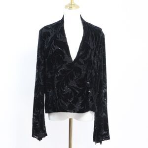 Carmen Marc Valvo Collection Black Sequin Velvet Floral Evening Jacket Size 16
